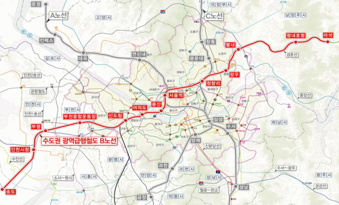 GTX 주요 노선도. [국토부 자료]