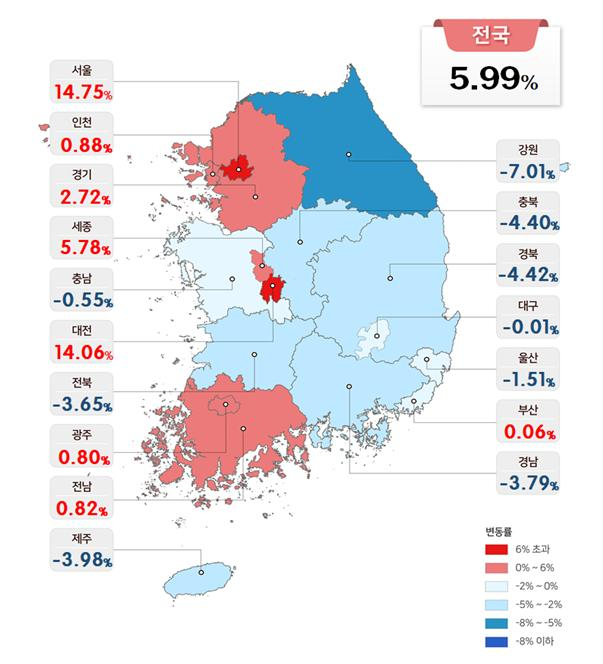 전국 시·도별 공동주택 공시가격 상승률 [국토교통부 제공]