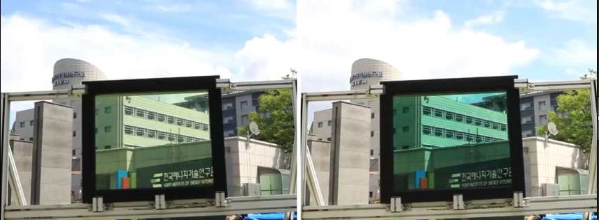 태양빛의 세기를 자동으로 감응해 빛의 투과도 조절이 가능한 '광감응 자동 색변환 스마트 윈도우'.[한국에너지기술연구원 제공]