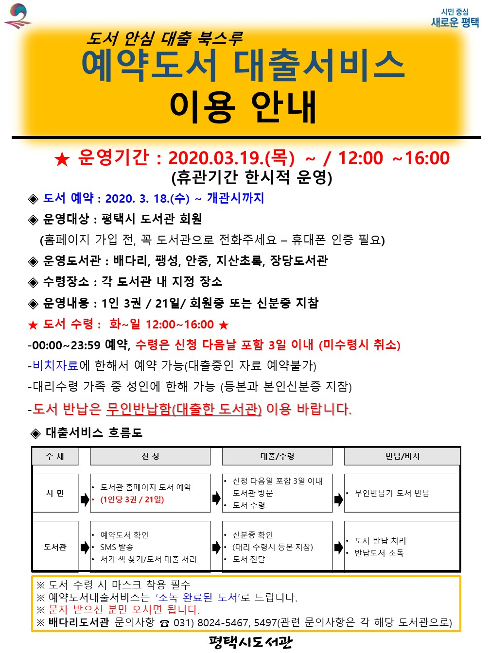 평택시는 도서관 임시휴관으로 북스루 예약도서 대출 서비스를 운영한다. [평택시 제공]