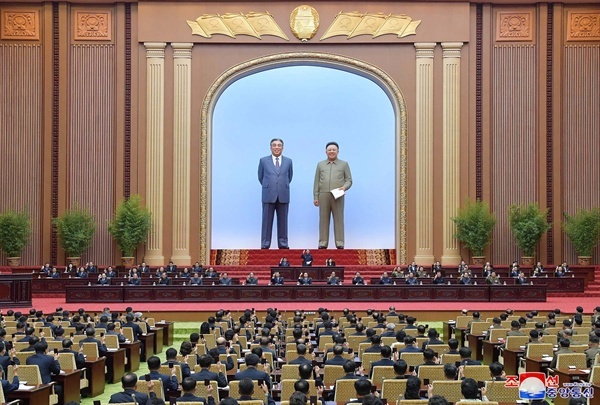 The presidium of the Supreme People's Assembly convened the second second session of the 14th SPA on August last year.  (KCNA-Yonhap)