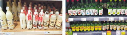 진열되어 있는 막걸리(위)와 소주.