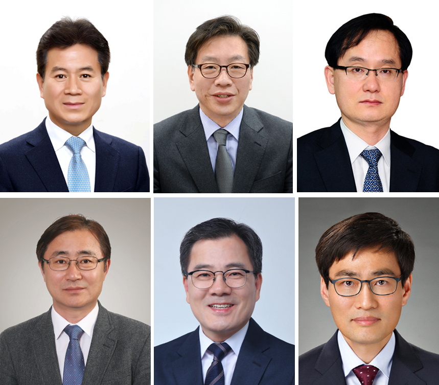 (왼쪽 위부터 시계방향으로) 이남구 청와대 공직기강비서관, 유정열 산업통상비서관, 성천 중기벤처산업부 차관, 이문기 행정중심복합도시건설청장, 홍정기 환경부 차관, 오영우 문화체육관광부 제1차관. [사진=청와대 제공]