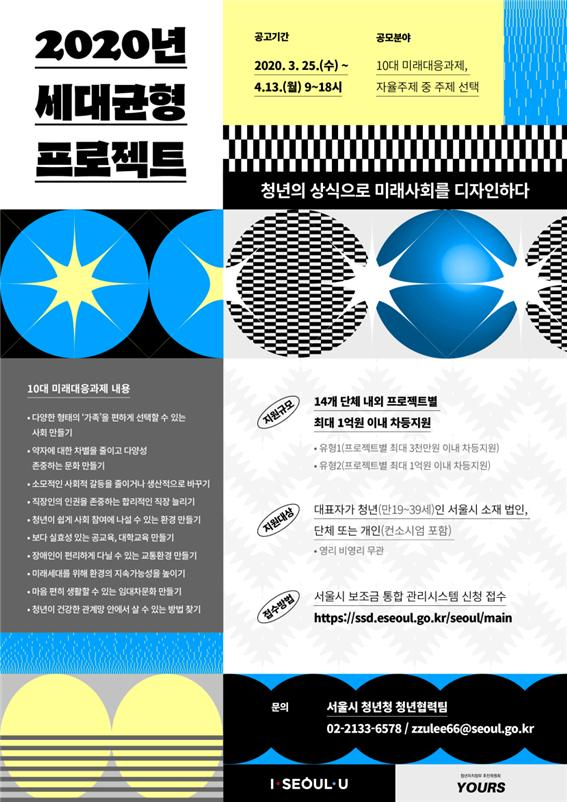서울시 2020년 세대균형 프로젝트 참여자 모집 웹자보.