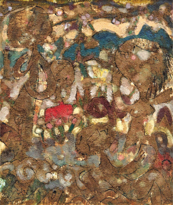 최영림, 여인들, 53x45.5cm, 캔버스에 모래, 유채, 1977