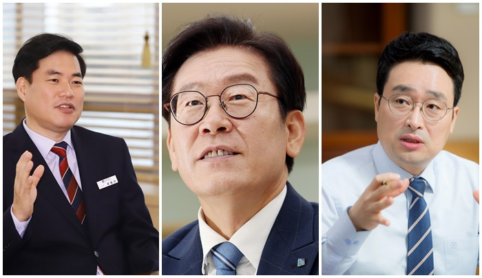 이재명 경기지사(가운데) 유동규 경기관광공사 사장(왼쪽) 이헌욱 경기도시공사사장(오른쪽)