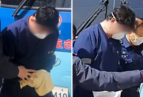 28일 오후 서울 양천구 서울남부지방법원에 한모씨와 성모씨가 영장실질심사를 받기 위해 출석하고 있다. 이들은 라임자산운용 사태의 주범인 이종필 전 부사장이 도피할 수 있게 도운 혐의를 받고 있다. 이 전 부사장과 이들의 구체적 관계는 알려지지 않았다. [연합]