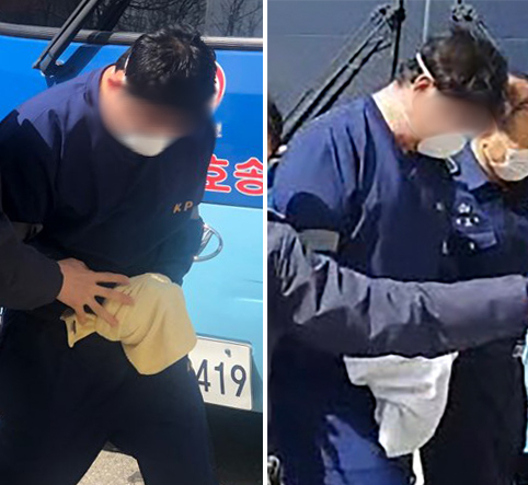 28일 오후 서울 양천구 서울남부지방법원에 한모씨와 성모씨가 영장실질심사를 받기 위해 출석하고 있다. 이들은 라임자산운용 사태의 주범인 이종필 전 부사장이 도피할 수 있게 도운 혐의를 받고 있다. 이 전 부사장과 이들의 구체적 관계는 알려지지 않았다. [연합]