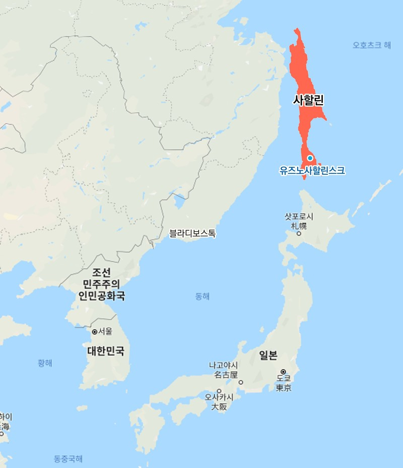 러시아 사할린 섬의 위치. [구글 지도]