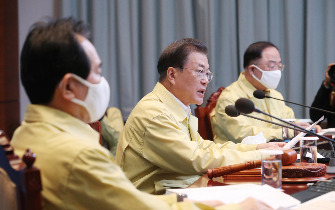 President Moon Jae-in speaks at the Cabinet meeting on Tuesday. Yonhap