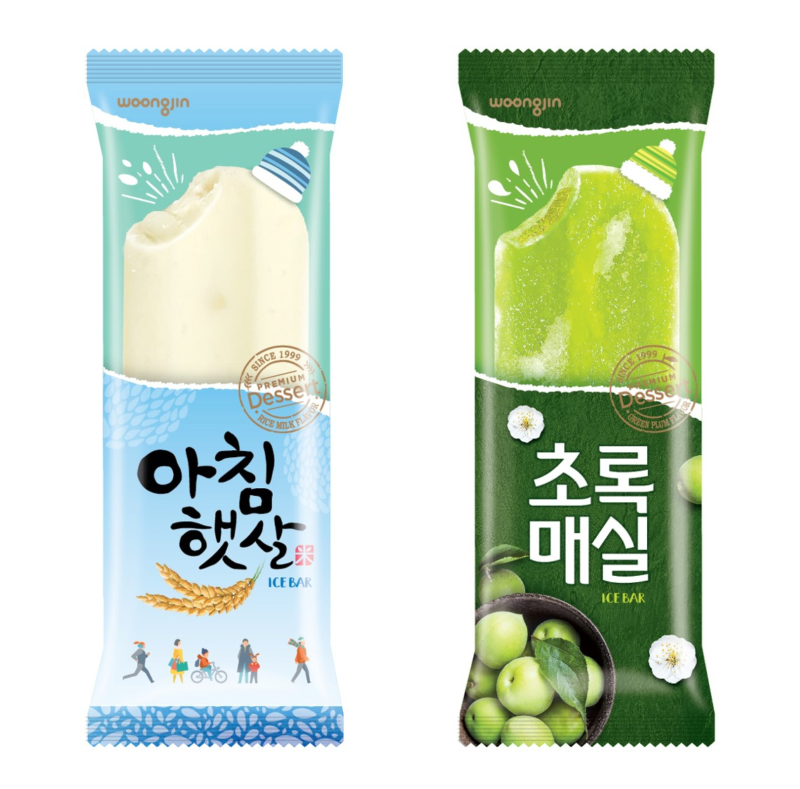아침햇살바(왼쪽)와 초록매실바 제품 이미지 [제공=웅진식품]