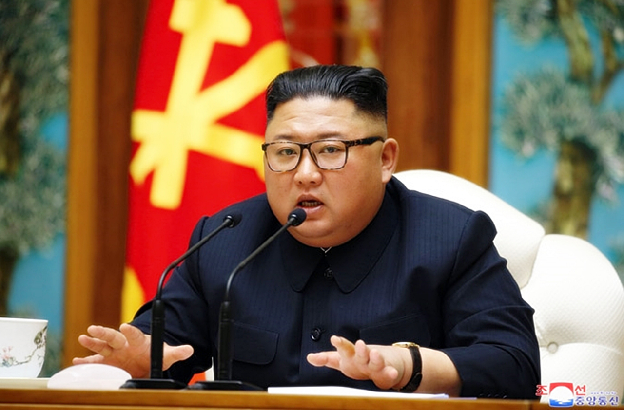 North Korean leader Kim Jong-un presided over Politburo meeting on Saturday. (KCNA-Yonhap)