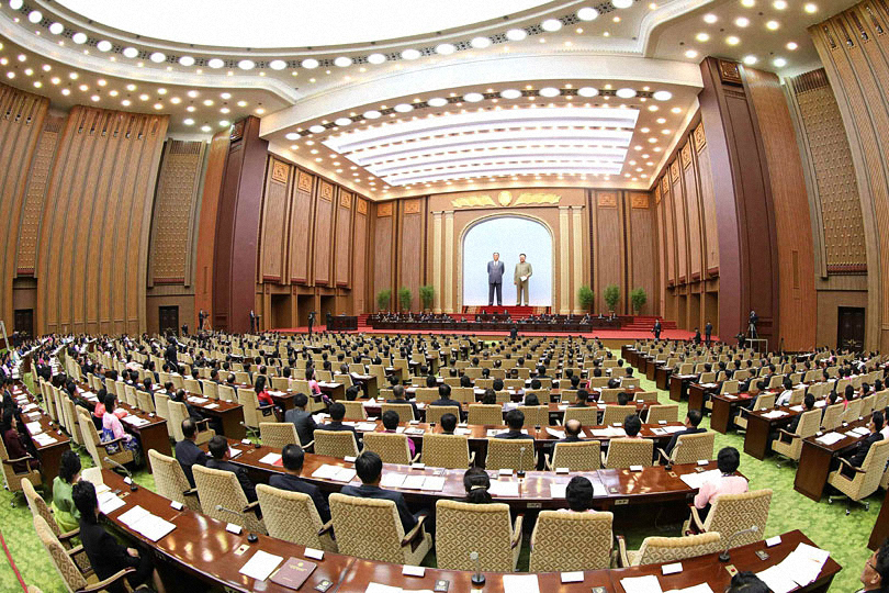 The third session of the 14th Supreme People's Assembly held in Pyongyang on Sunday. (Rodong Sinmun-Yonhap)