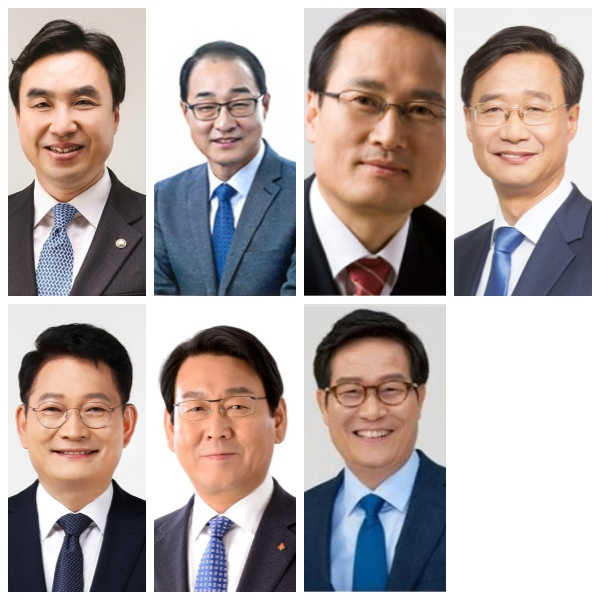 윤관석 이성만 홍영표 유동수〈사진 위 왼쪽부터〉 송영길 김교흥 신동근〈사진 아래 왼쪽부터〉