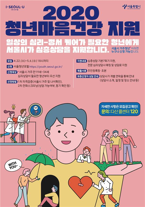 서울시 2020년 청년마음건강 지원 사업 포스터.