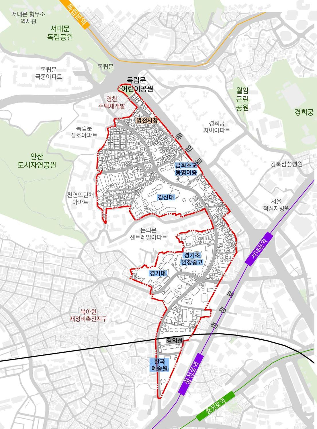 서대문구 천연·충현동 도시재생활성화지역 구역도. [서대문구 제공]