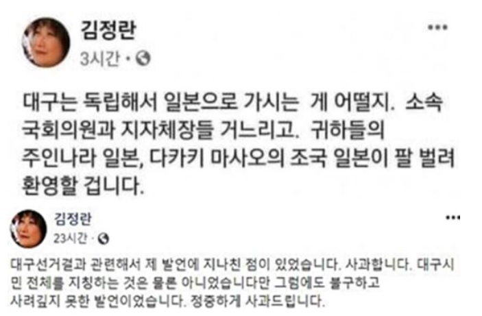 김정란 시인 페이스북 일부 캡처.