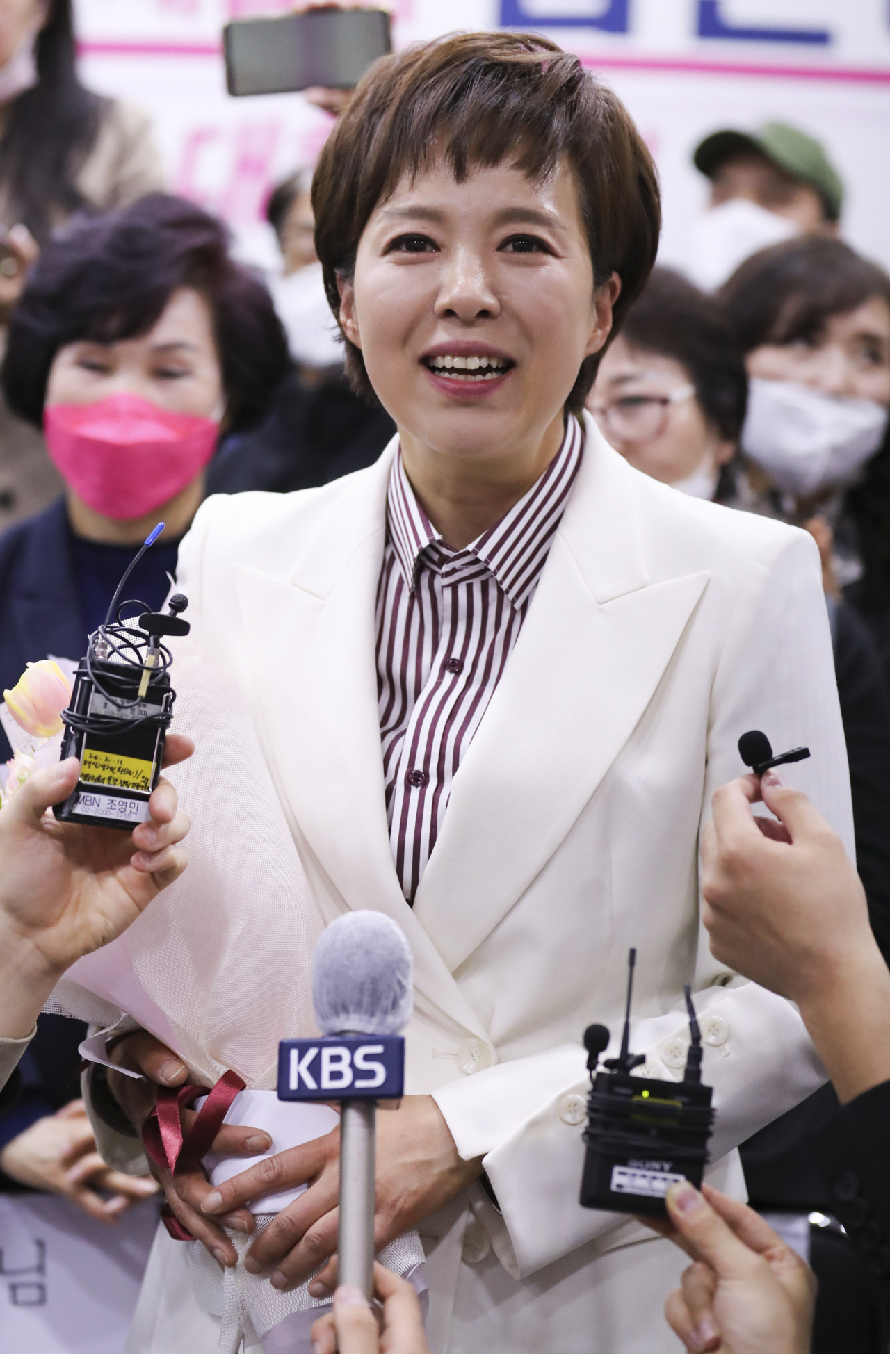 김은혜 경기 성남분당갑 통합당 당선인이 지난16일 선거사무소에서 소감을 밝히고 있다. [연합]