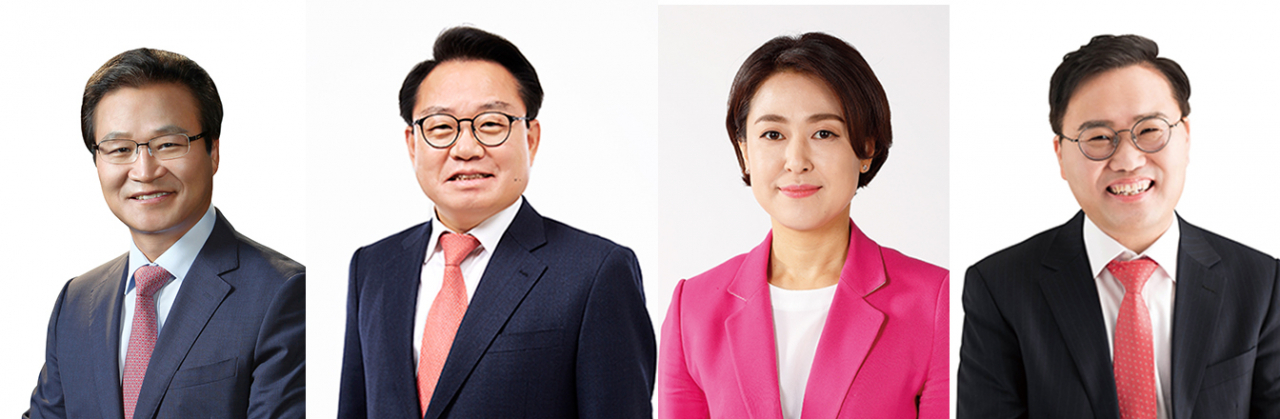 (왼쪽부터)김용판(대구 달서구병), 안병길(부산 서구동구), 황보승희(부산 중구영도구), 홍석준(대구 달서구갑) 당선인 [중앙선거관리위원회 제공]
