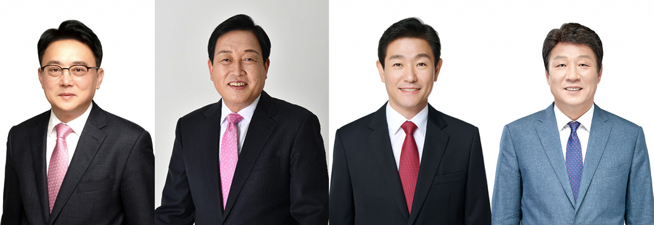 (왼쪽부터) 김희곤(부산 동래구), 김선교(경기 여주시양평군), 이주환(부산 연제구), 강대식(대구 동구을) 당선인 [중앙선거관리위원회 제공]