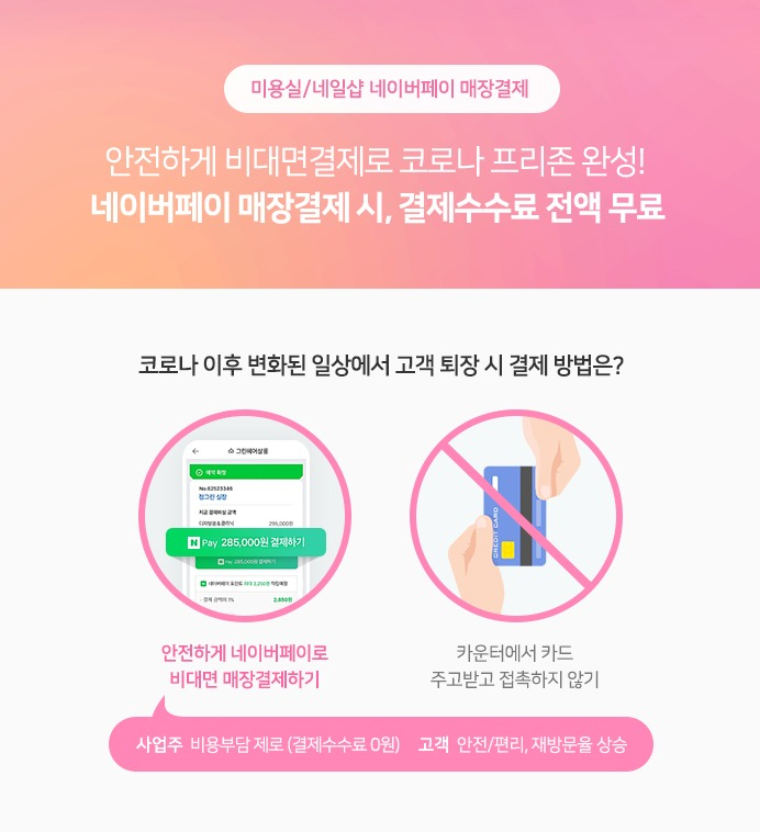코로나19 사태가 장기화 되면서 어려움을 겪는 미용실과 네일샵을 지원하기 위해 네이버가 연말까지 ‘네이버페이 매장결제’ 시 발생하는 수수료를 전액 지원하고 있다고 밝혔다. [네이버 제공]