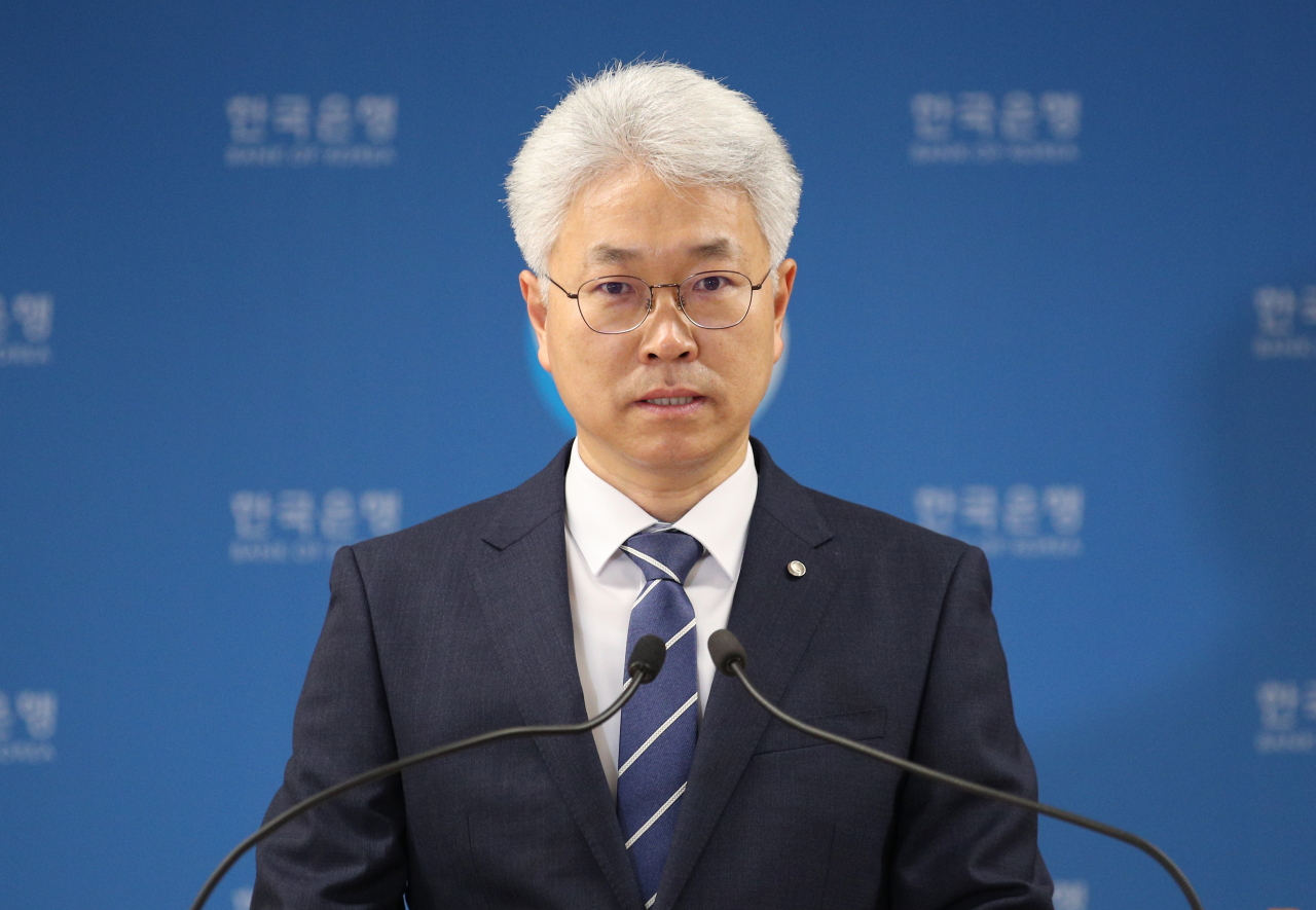 박양수 한국은행 경제통계국장이 23일 서울 중구 한은 본관에서 1분기 경제성장률 결과에 대해 설명을 하고 있다. [사진제공 한국은행]