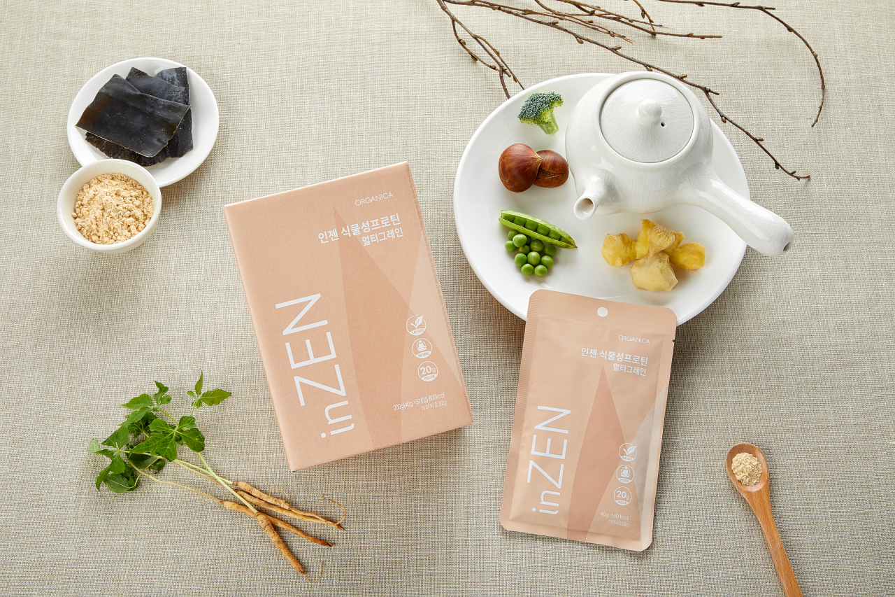 올가니카 '인젠(inZen) 식물성프로틴'. 싱글팩과 프로틴바