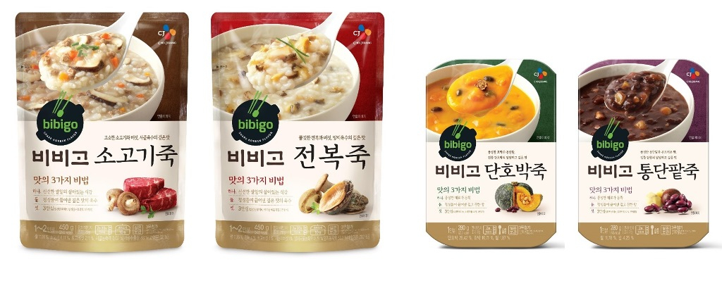 비비고 죽 파우치형 제품(왼쪽)과 용기형 제품 이미지 [제공=CJ제일제당]