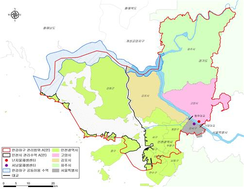 한강하구역 지자체별 관리 수역(안)