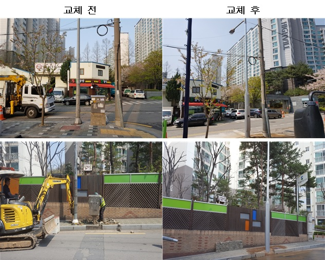 가로등주 일체형 분전반 설치 전 후 모습. [양천구 제공]
