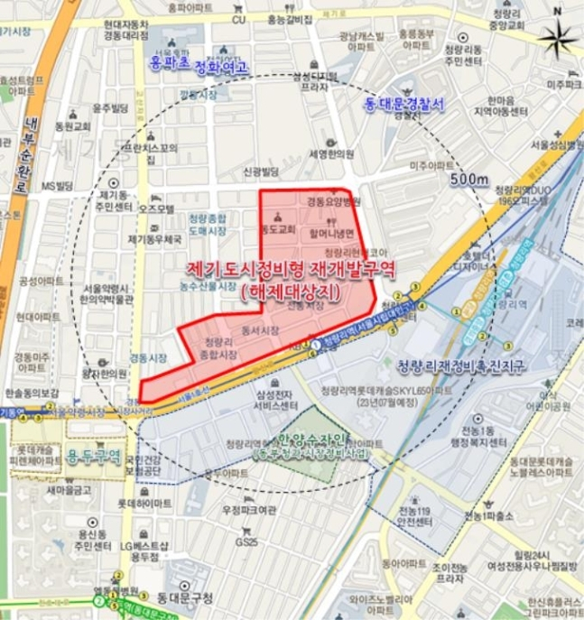 정비구역에서 해제될 예정인 서울시 동대문구 제기 도시정비형 재개발구역 위치도. [서울시 자료]