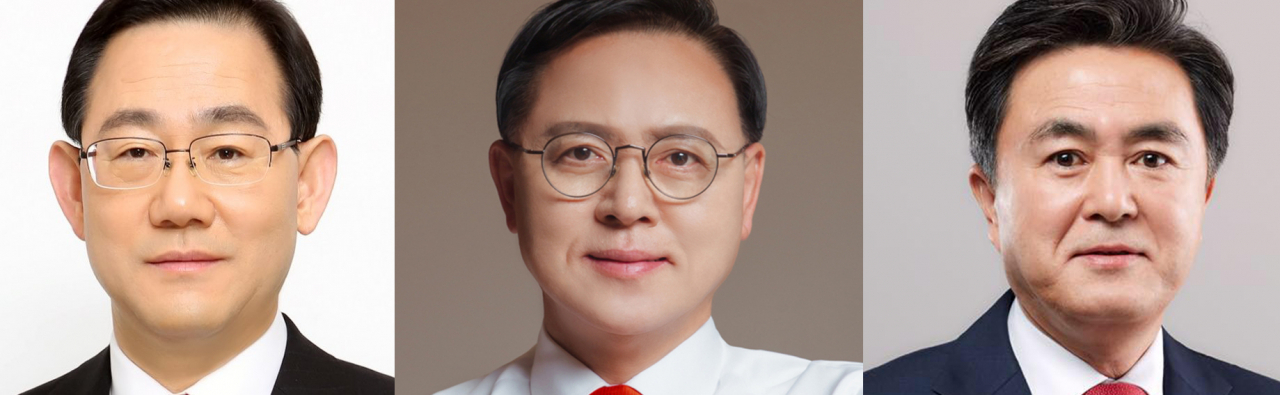 미래통합당 원내대표 선거에 도전하는 (왼쪽부터)주호영·이명수·김태흠 의원 [연합 및 각 후보 페이스북]