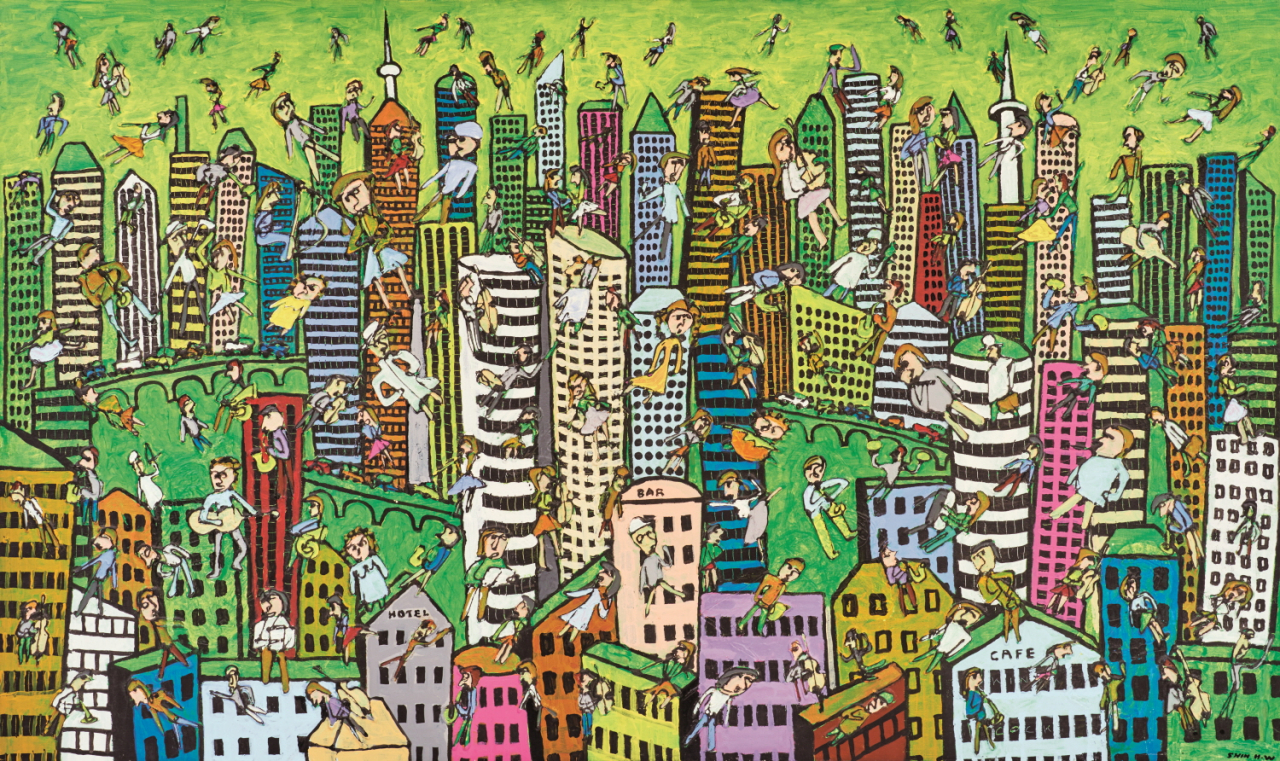 신흥우, City Fete, 캔버스에 혼합재료, 97x162.2cm(100호)