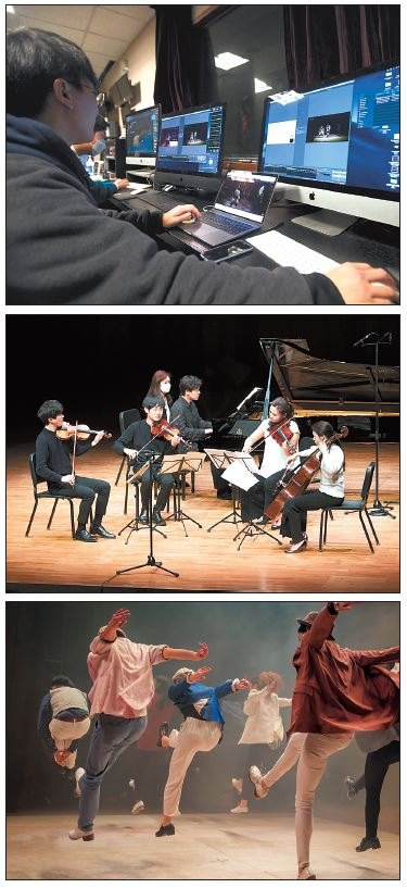 코로나19를 겪으며‘ 셧다운’된 공연계에서 온라인 공연이 새로운 돌파구로 떠오르고 있다. 맨아래 사진은 마포문화재 단에서 진행한 무관중 온라인 생중계 공연‘ 올 댓 댄스.’ [예술의전당·마포문화재단 제공]
