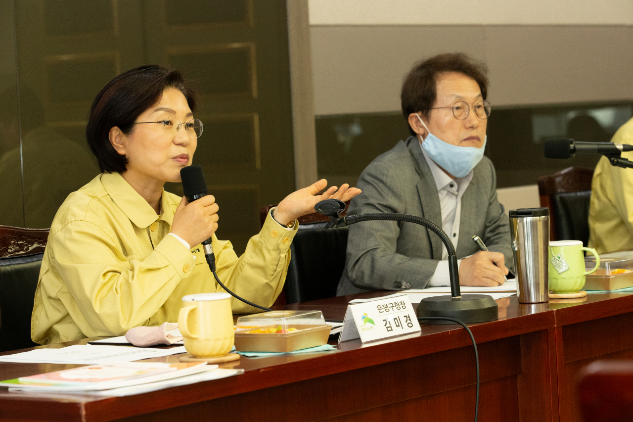 지난 13일 은평구청 기획상황실에서 김미경 은평구청장이 발언하고 있다. [은평구 제공]