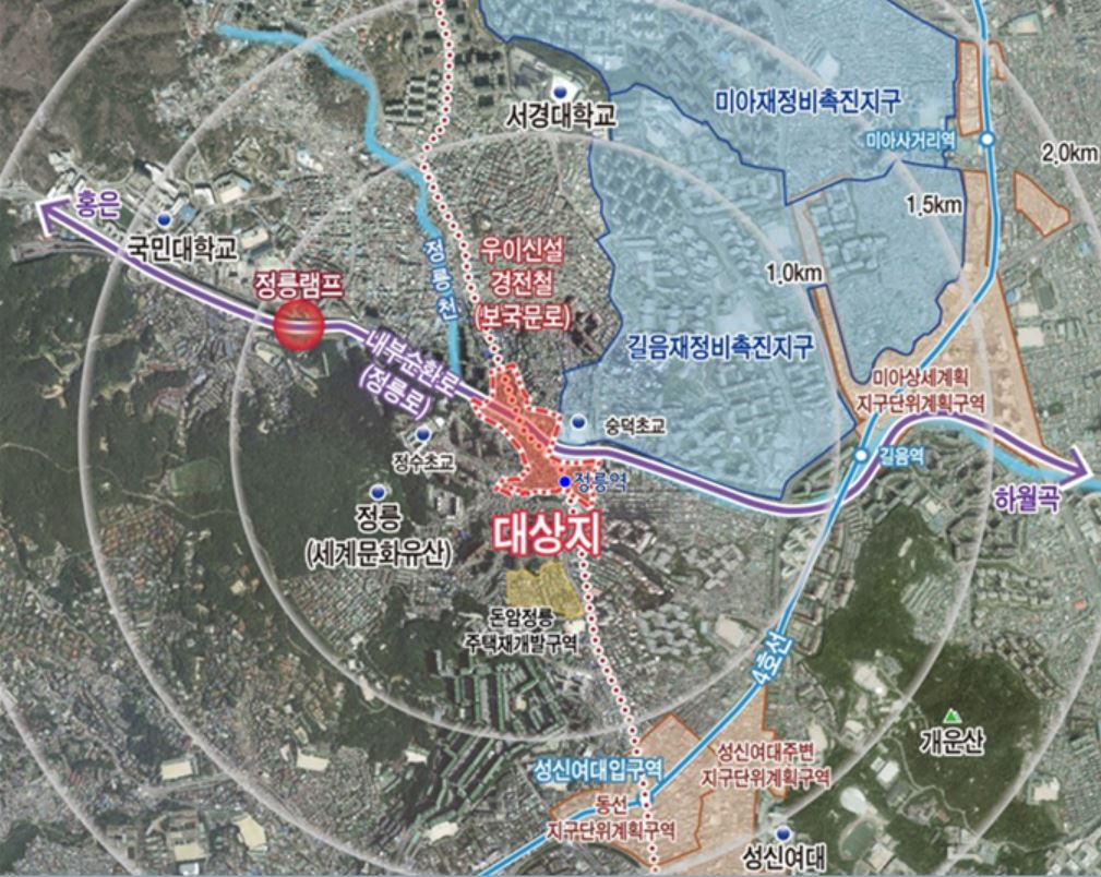 서울 성북지 정릉역 일대 지구단위계획 대상지. [서울시 제공]