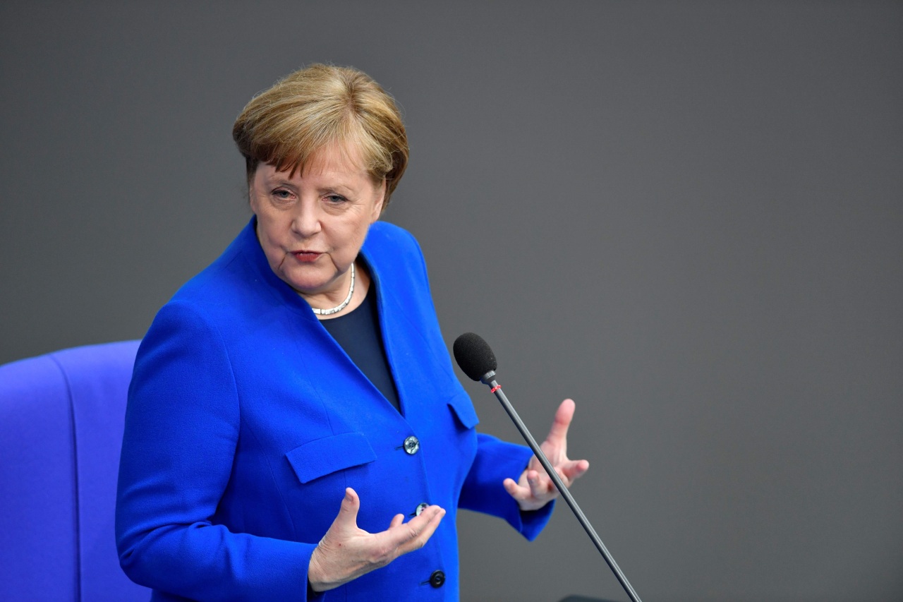 German Chancellor Angela Merkel speaks as she answers questions of parliament members at the Bundestag, the lower house of Parliament, on May 13, 2020 in Berlin, amid the new coronavirus COVID-19 pandemic. (AFP-Yonhap)