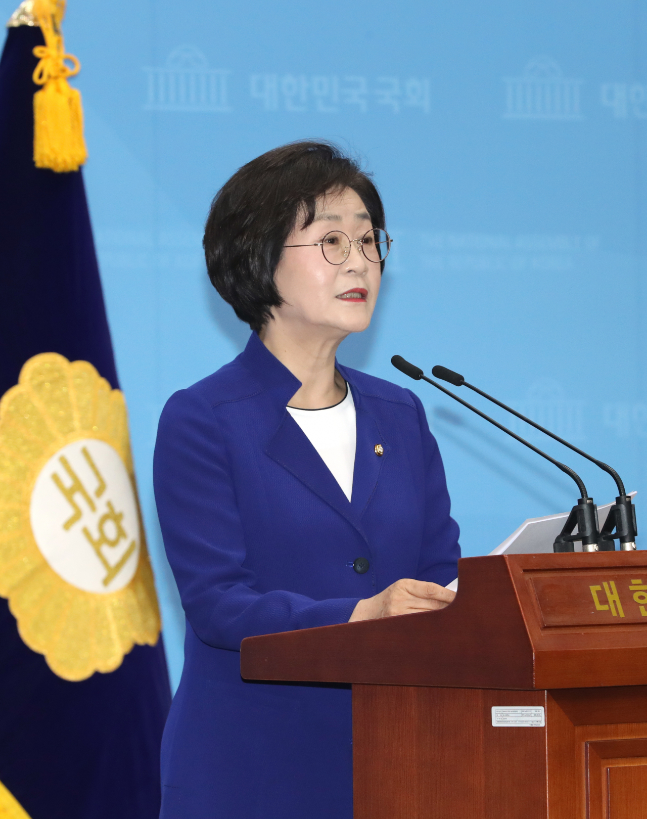 김상희 더불어민주당 의원이 15일 오전 서울 여의도 국회 소통관에서 기자회견을 열고 국회부의장 출마 선언을 하고 있다. [연합]