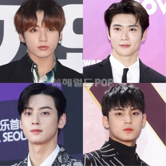 위 왼쪽부터 시계방향으로, 정국 재현 민규 차은우/사진=헤럴드POP DB