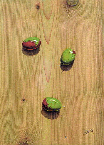 이목을, 대추, 나무에 유채, 33&times;23.8cm