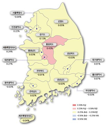 시도별 아파트 매매가격지수 변동률. [한국감정원]