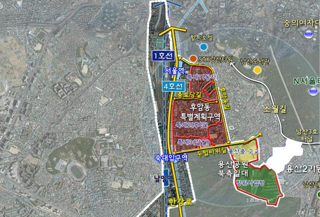 후암동 특별계획구역, 용산공원 북측일대 위치도. [용산구 제공]