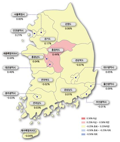 시도별 아파트 매매가격지수 변동률. [한국감정원]
