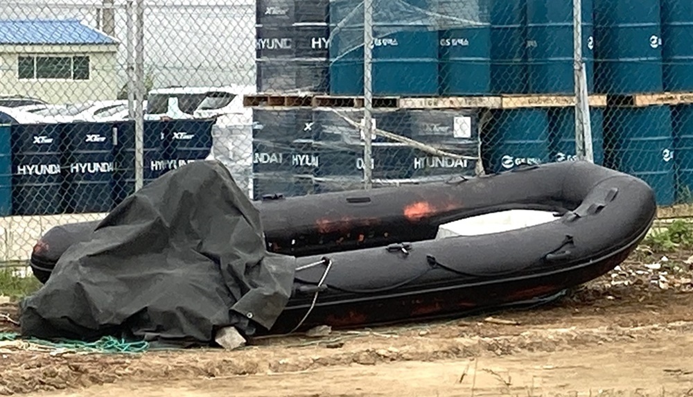 A boat used to enter South Korea illegals sits at a Coast Guard facility in Taean, South Chungcheong Province. Yonhap
