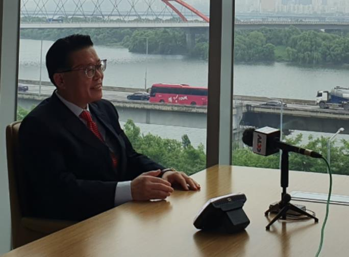 권기식 한중도시우호협회장이 지난 4일 중국 CCTV와 홍콩 문제에 대해 단독 인터뷰를 하고 있다.