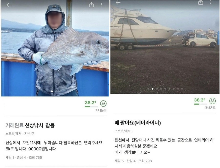 당근마켓에는 기존 중고시장에서 찾기 어려운 물건들이 올라오곤 한다. 당근마켓 지역 이용객 수 1위(81.7%,만 25~55세 대상)인 제주도에서는 직접 잡은 생선을 팔거나 배를 판다는 글이 올라왔다. [사진출처=당근마켓]