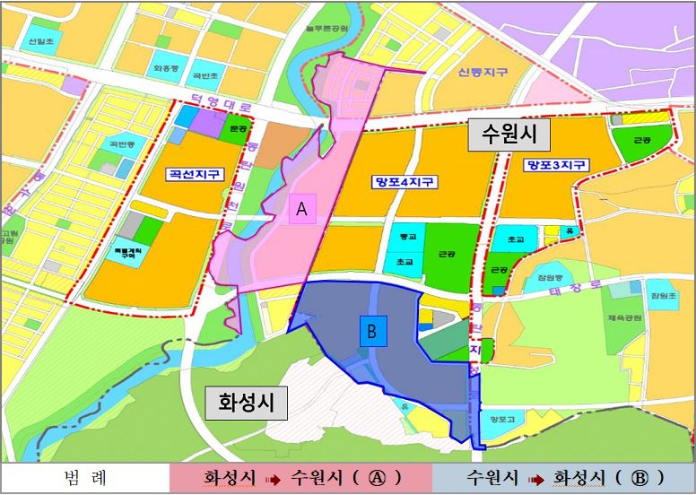 수원시-화성시 행정경계 조정 안. [수원시 제공]