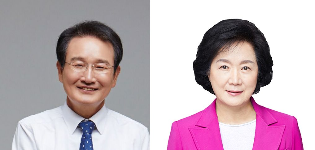 국회 ICT융합포럼 대표의원을 맡은 변재일 더불어민주당 의원(왼쪽)과 조명희 미래통합당 의원 [의원실 제공]