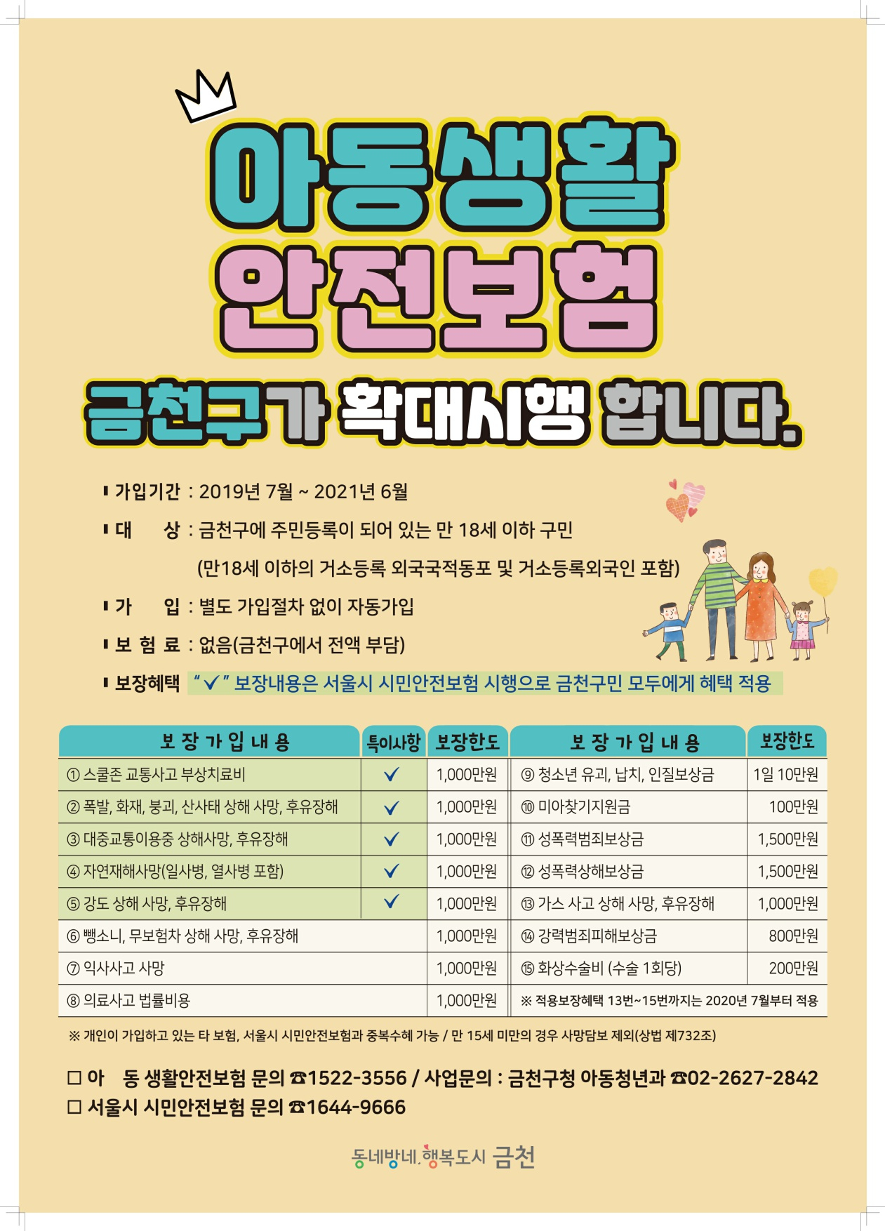금천구 아동 생활안전보험 확대 운영.