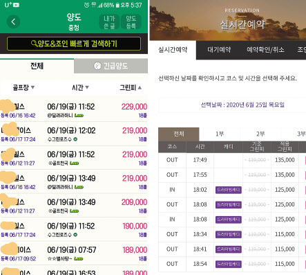 부킹 에이전트가 올린 골프장 그린피 가격.